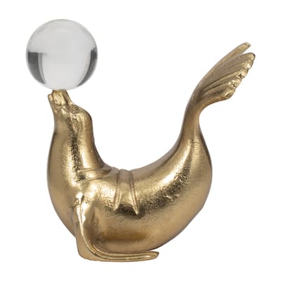 Modern Sea Lion Sculpture Figurine - 7", Gold - 7" x 5" x 7"