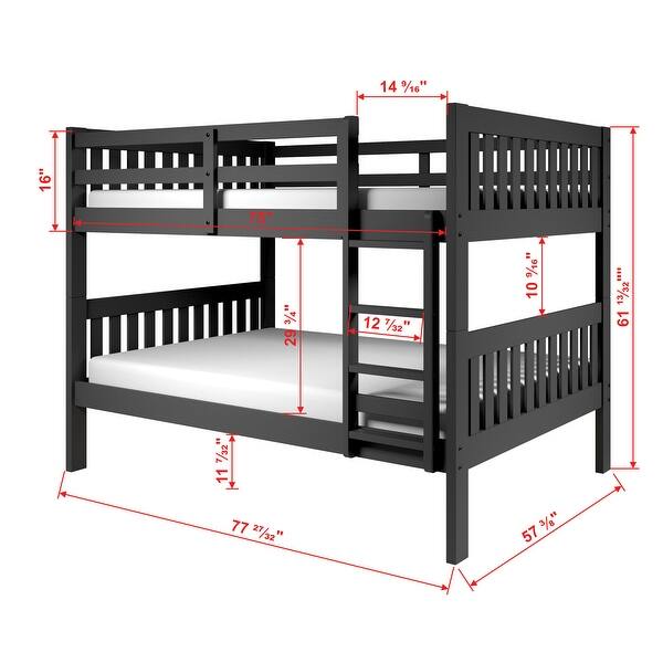 Full over Full Mission Dark Grey Bunk Bed