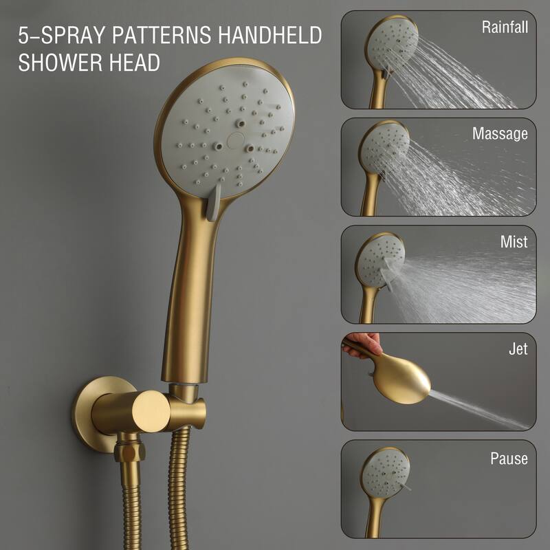 5-Spray Patterns with 9/10/12-in Wall Mount Dual Shower Heads