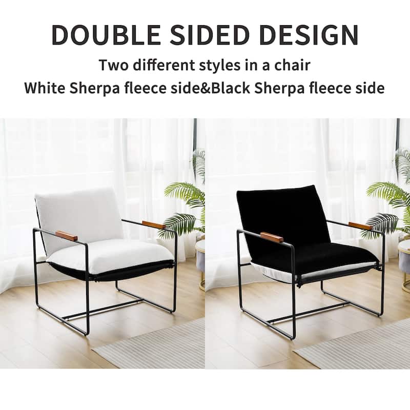 Accent Chair with Detachable Double-sided Cushion, Modern Upholstered Armchair with Metal Frame - 25.2'' H X 30.3'' W X 30.3'' D