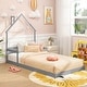 preview thumbnail 4 of 31, Costway Twin Size Floor Bed for Kids with Chimney Headboard & Handrail Grey