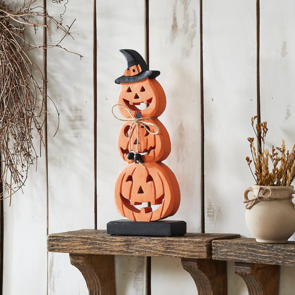 Stacked Wooden Jack-O-Lantern 14.25x6x2 - N/A