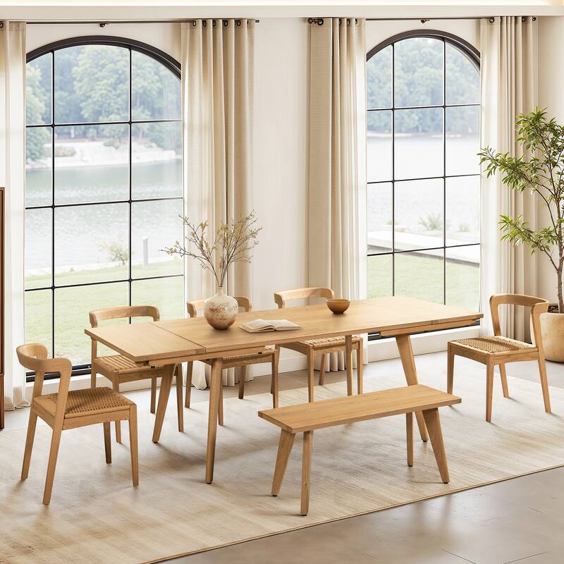 Jennifer Taylor Home Capri Solid Oak Wood Extendable Leaf Dining Set - Natural Brown - Seats 8