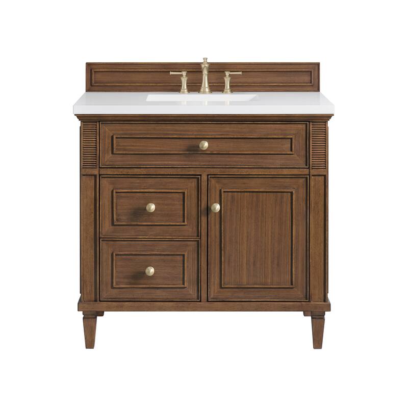 James Martin Vanities Lorelai 36" Single Vanity, Mid-Century Walnut - White Zeus