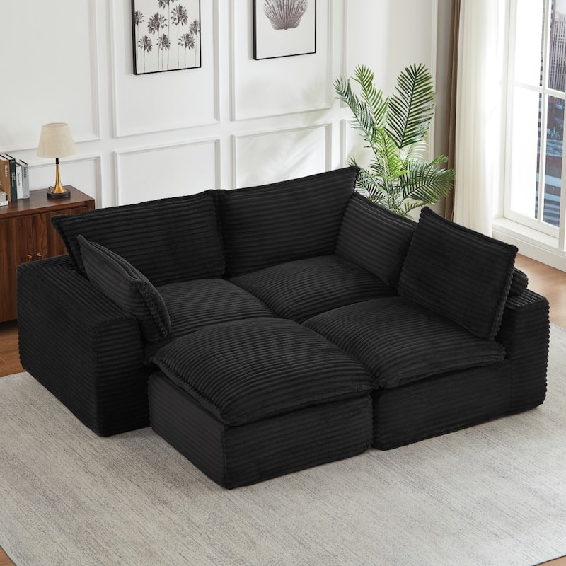 109.4" L-Shaped Cloud Sectional Sofa with Ottoman, No Assembly Required