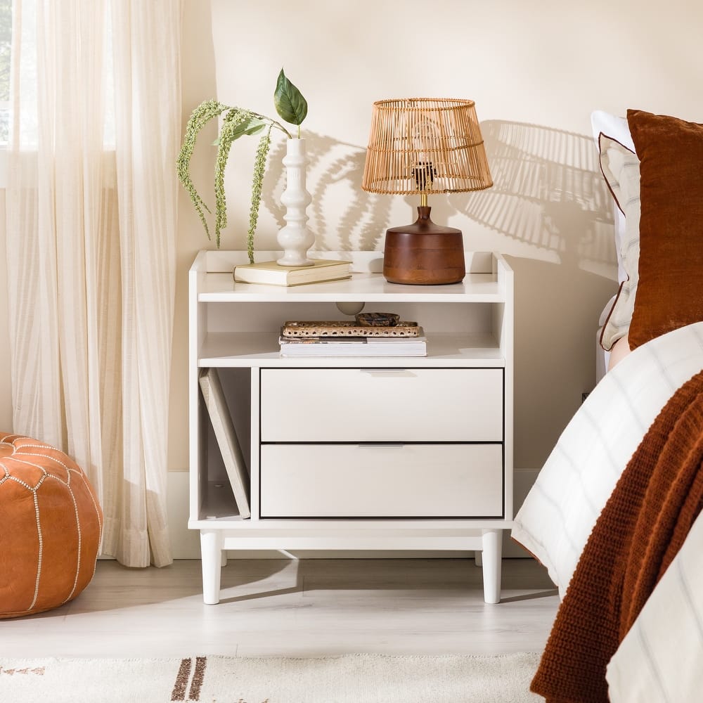 Walker Edison Modern Gallery Top Solid Wood Nightstand