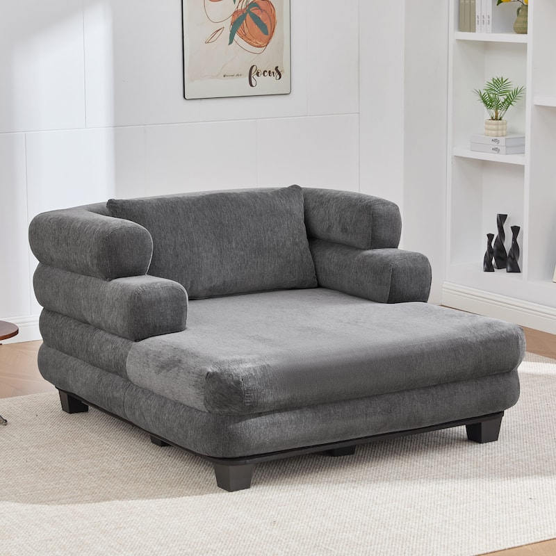 Oversized Chaise Lounge 52.4" Modern Comfy Lounger Chenille Upholstered Sofa Bed - Grey