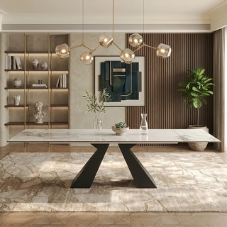 110.24" Extendable Rectangular Sintered Stone Double Pedestal Dining Table Seat 8-12