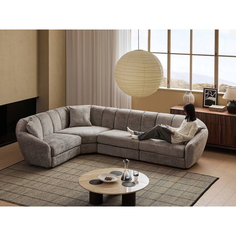 Slope Arm Chenille Fabric Rectangle Sectional Sofa Scallop Sofa
