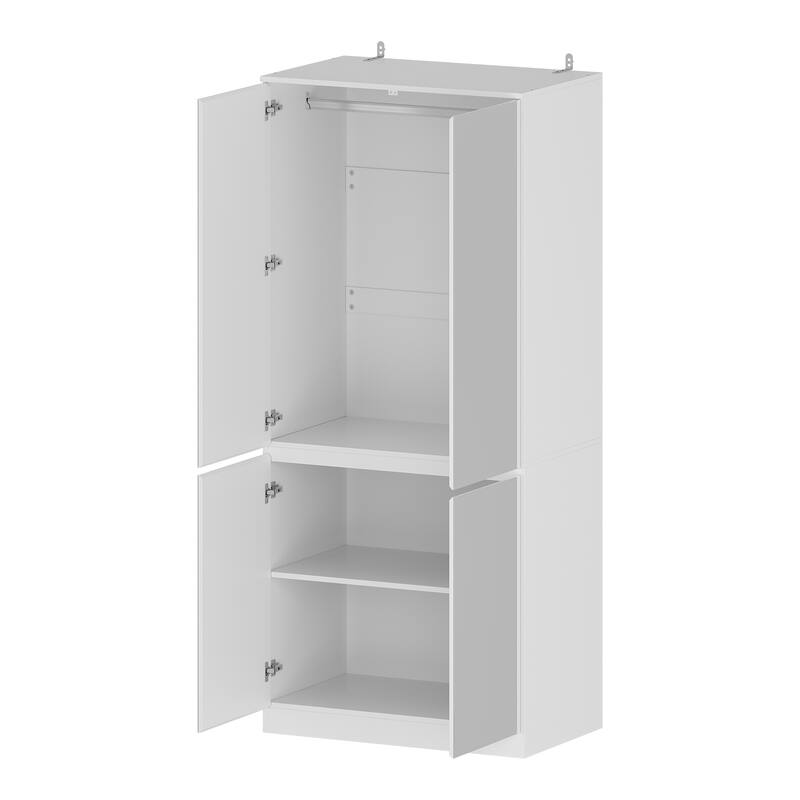 White Large Modular Modern High Gloss Wardrobe Armoire Mirrored Doors