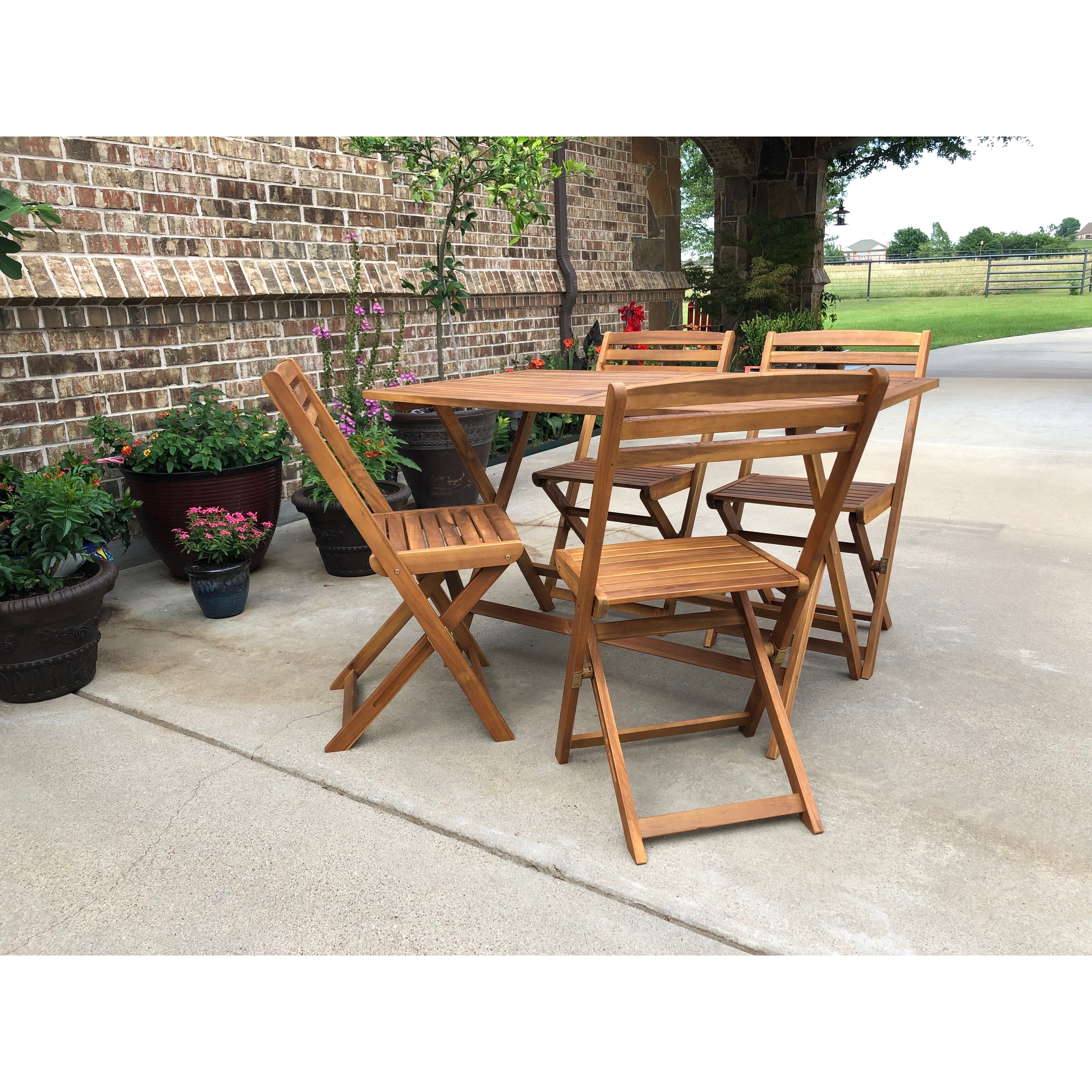 Shop Black Friday Deals On International Caravan Royal Fiji 5 Piece Acacia Patio Dining Set On Sale Overstock 31628628