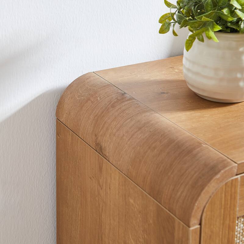 Rattan Shoe Cabinet with Doors & Open Bottom Shelf, Shoe Storage Cabinet with Adjustable Shelves, Wooden Shoes Rack Organizer