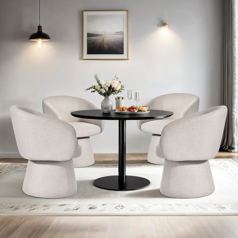 Upholstered Swivel Barrel Lounge Accent Chairs - Set of 4 - Cream