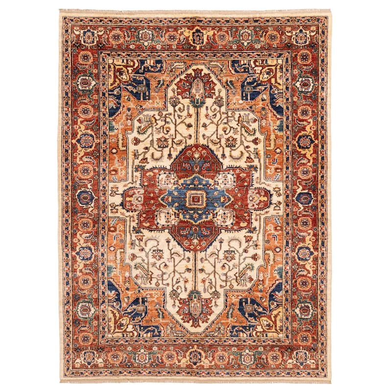 ECARPETGALLERY Hand-knotted Aryana Ivory Wool Rug - 6'0 x 7'10