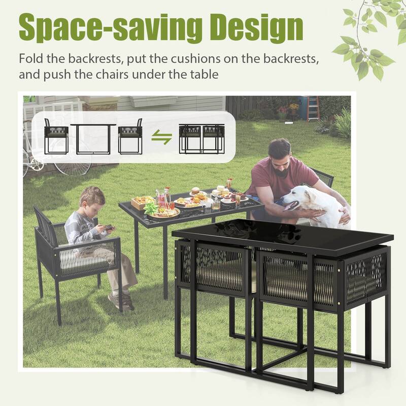 Costway 3 PCS Patio PE Wicker Furniture Set Cushioned Chairs with - See Details