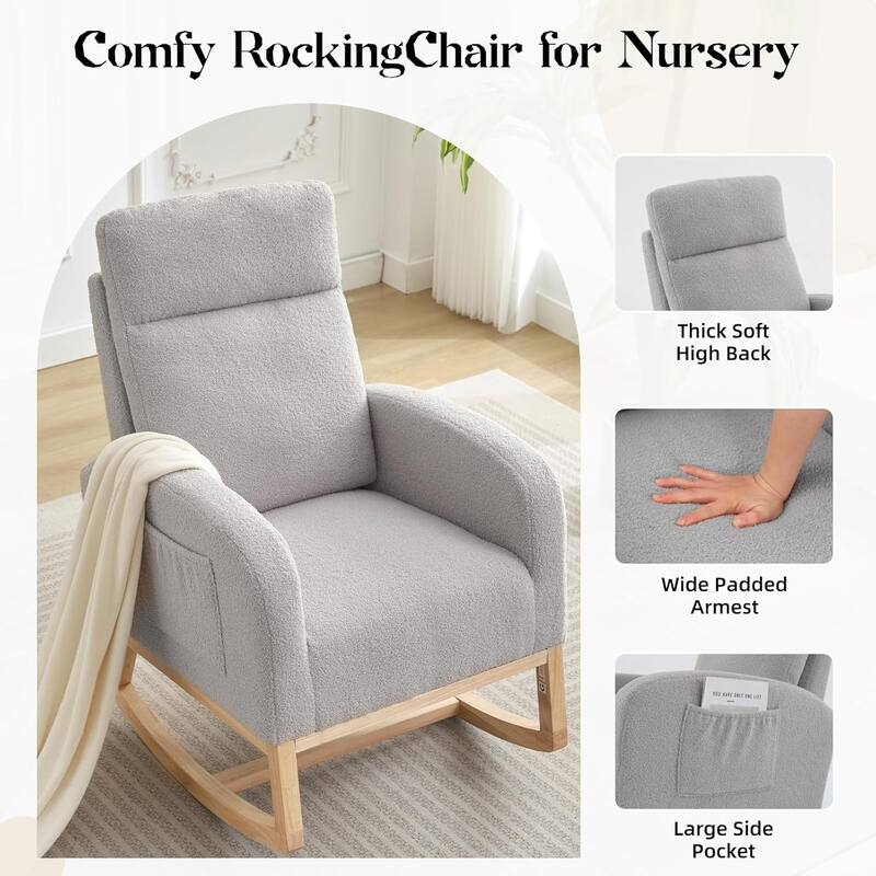 Rocking Glider Chair with Side Pockets for Living Room