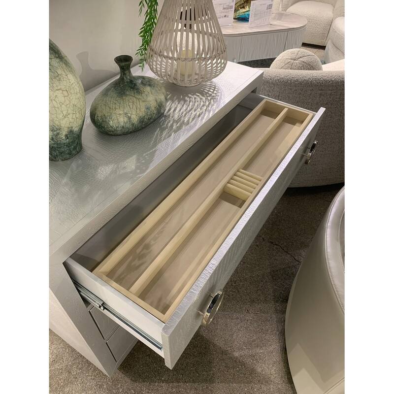 Stylish Console Cabinet with Faux Crocodile Skin Finish and Multiple Storage Options