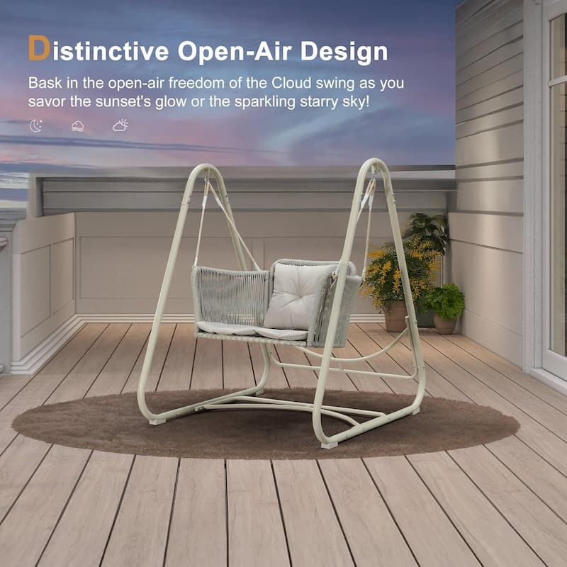 PURPLE LEAF Cloud Swing Chair Indoor Outside Backyard Garden Outdoor Hammock Porch Swing, Cushion and Pillows Included