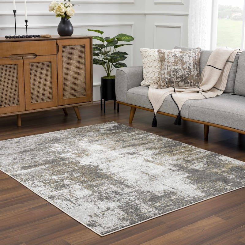 Hauteloom Liverpool Living Room, Bedroom Area Rug - Contemporary - Off White,Medium Gray,Light Gray - 9'2" x 12'