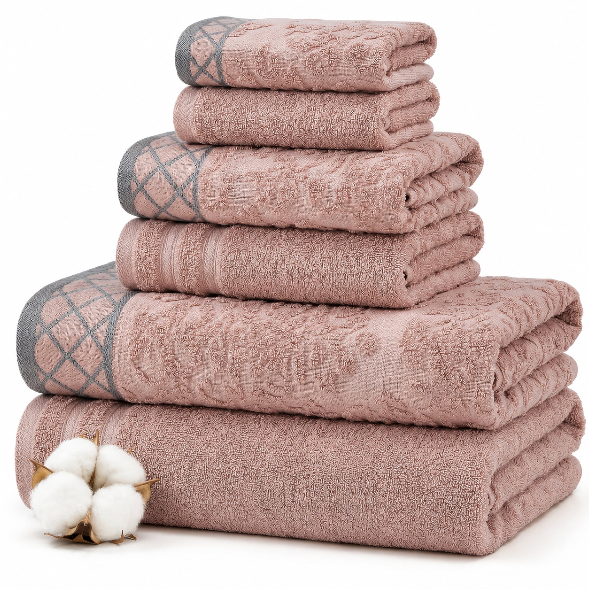 Modern Threads Damask Jacquard 6-piece Embellished Border Towel Set