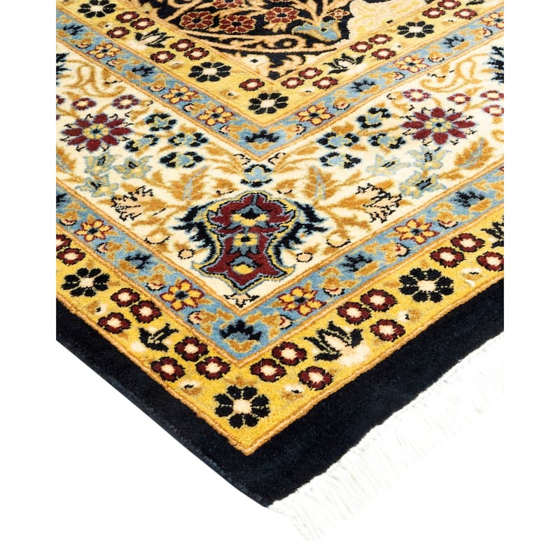 Overton Hand Knotted Wool Traditional Oriental Black Area Rug - 6' x 9'