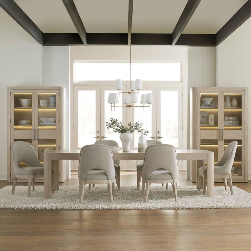 Liberty Furniture South Bend Rectangular Leg Table with Upholstered Side Chairs - White, Brown - Table, 6 Upholstered Chairs - Cloud White