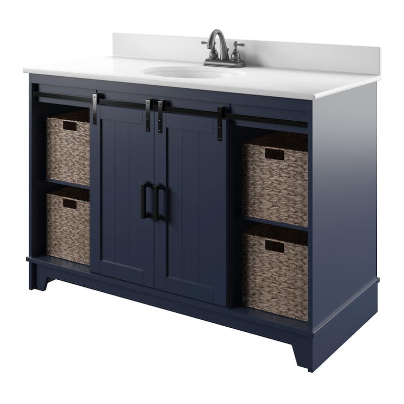 48" Sliding Barn Door Single Bathroom Vanity with Woven Baskets