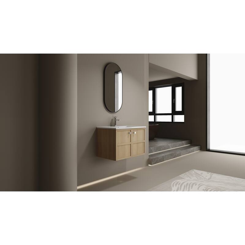 GDFStudio - Cairo Modern Wall-Mounted Bathroom Vanity Set with Scratch-Resistant Resin Sink & Soft Close Doors
