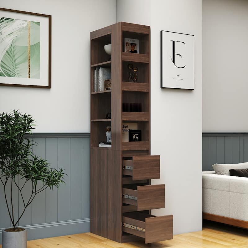 Modern Wood Tall Bookshelf Display Storage Cabinet with 3 Drawers and 8 Shelves