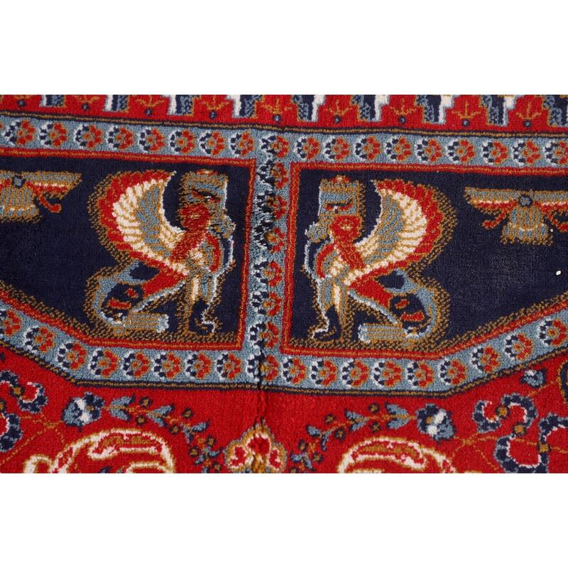Red Pictorial Animals Kashan Turkish Area Rug Machine Made Carpet - 9'7" x 13'2"