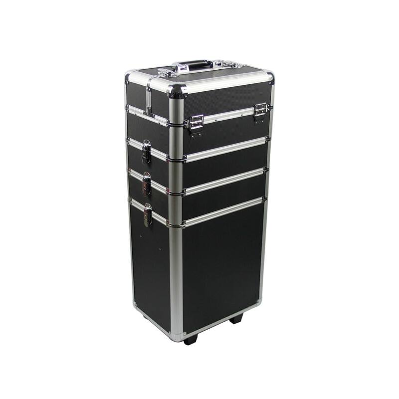Black Aluminum Multiple Compartments Makeup Case with Draw-Bar Design for Travel Friendly - 13.77” x 9.84” x 29.52