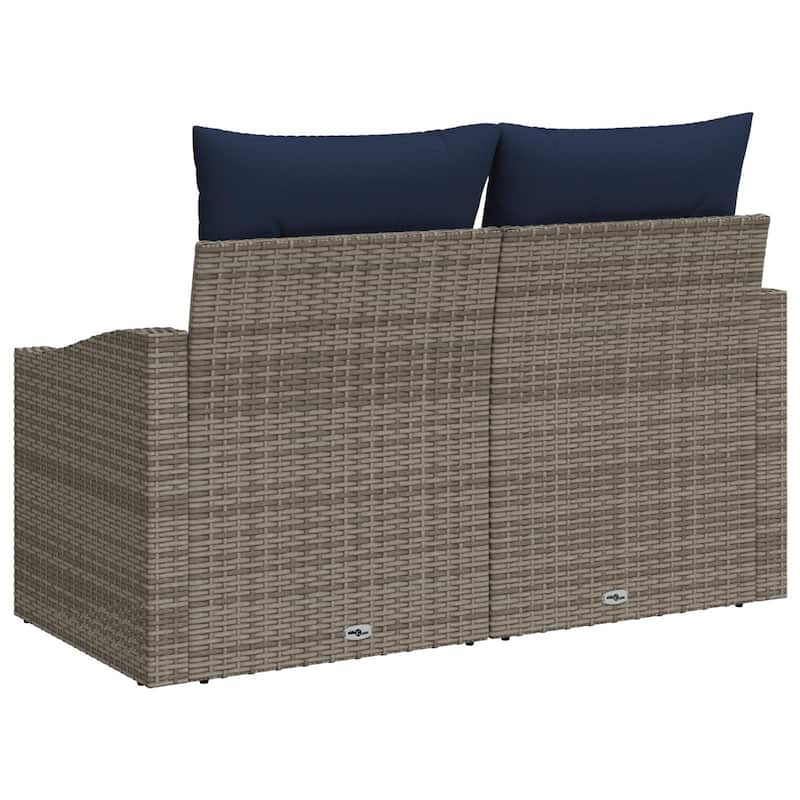 vidaXL 2-Seater Garden Sofa with Cushions Black/Brown/Grey Poly Rattan - 24.4 x 48.4 x 27.2