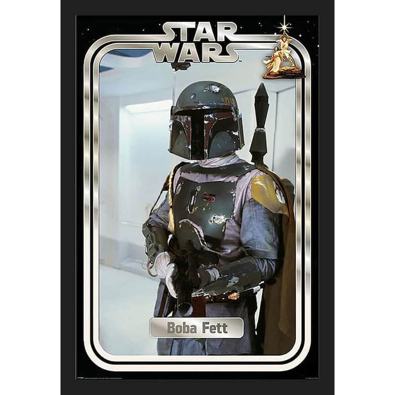 Boba Fett Retro Card Framed Poster - 24 x 36 Inch