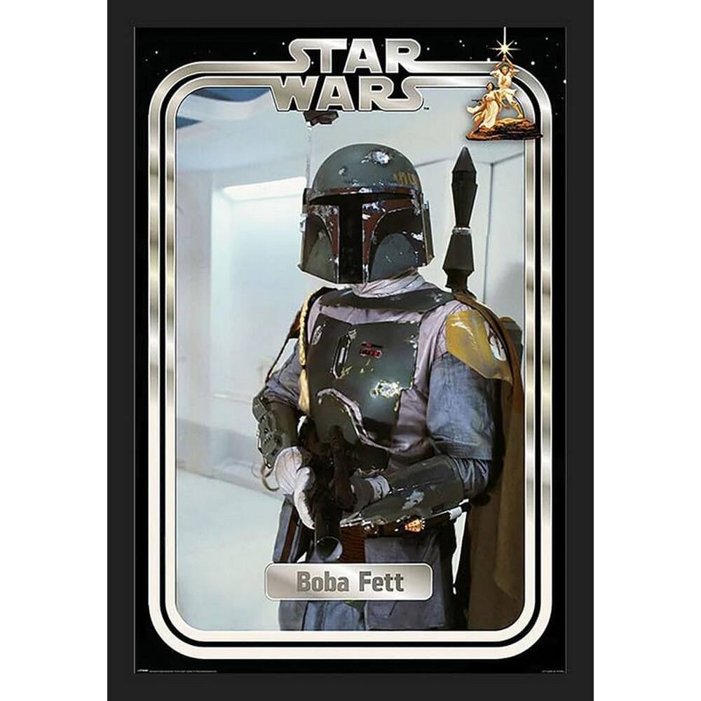 Boba Fett Retro Card Framed Poster - 24 x 36 Inch