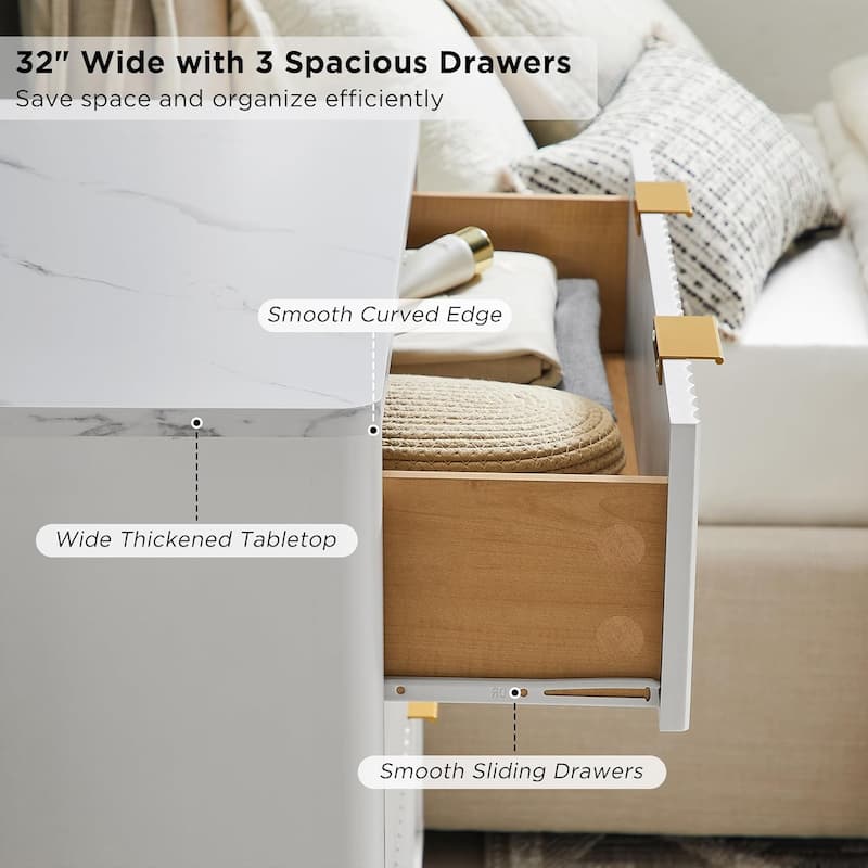 Modern fluted 3 Chest of Drawers, Dresser for Bedroom, Living Room