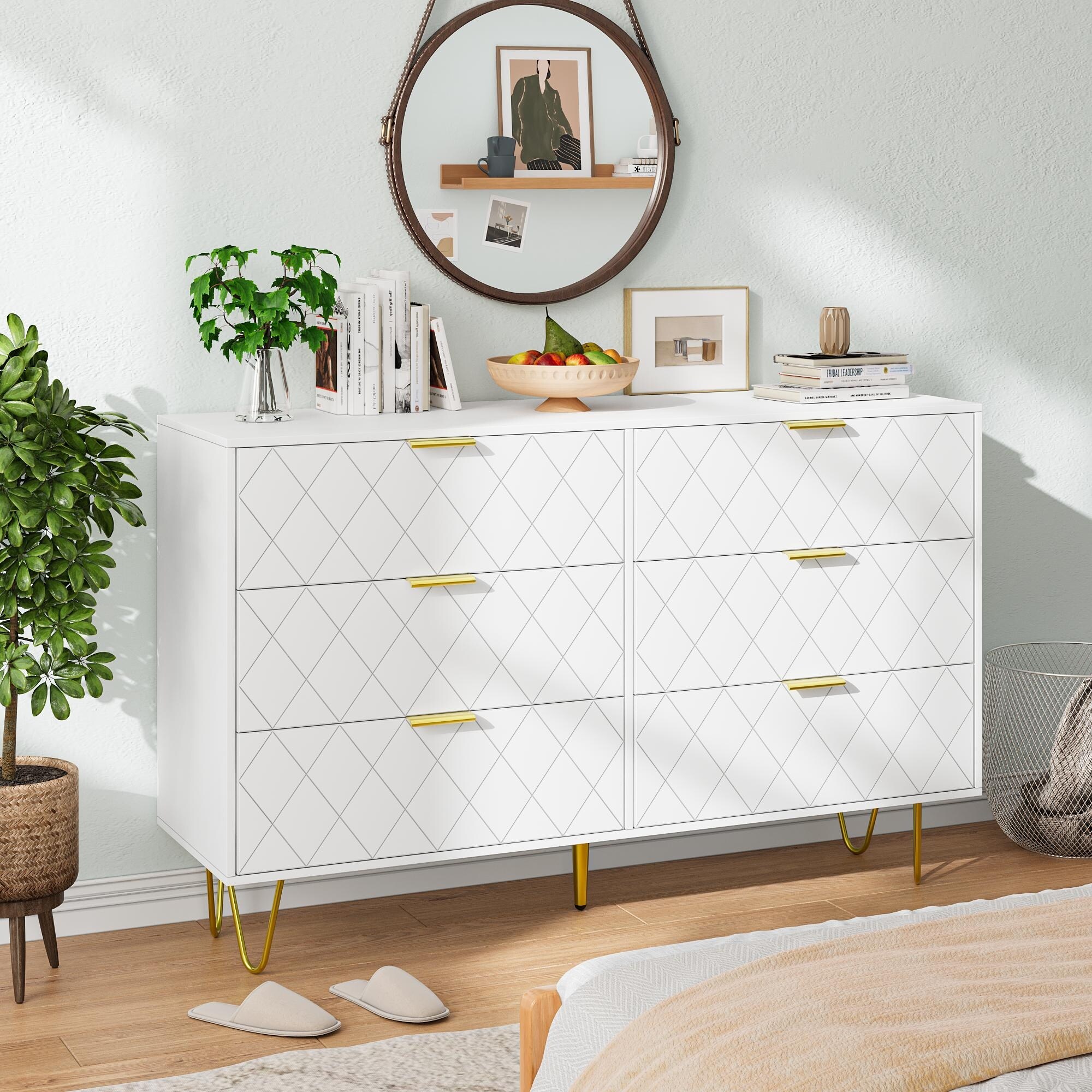 Modern White 6-Drawer Chest Dresser with Gold Handles, Deep Storage for  Bedroom, Living Room, or Hallway, Stylish & Functional - Bed Bath & Beyond  - 42318139
