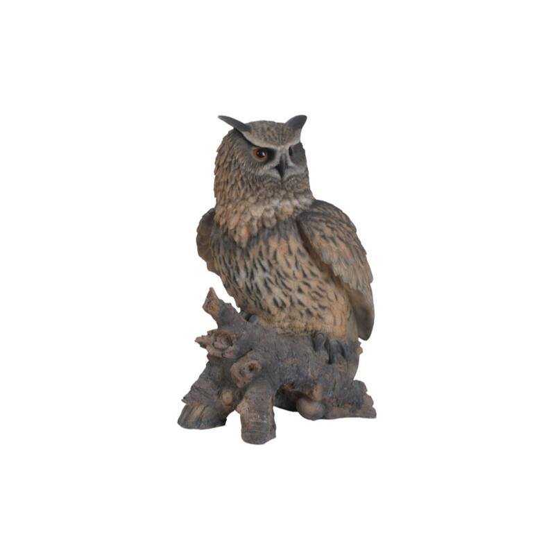 23.5" Eagle Owl on Stump Outdoor Garden Statue