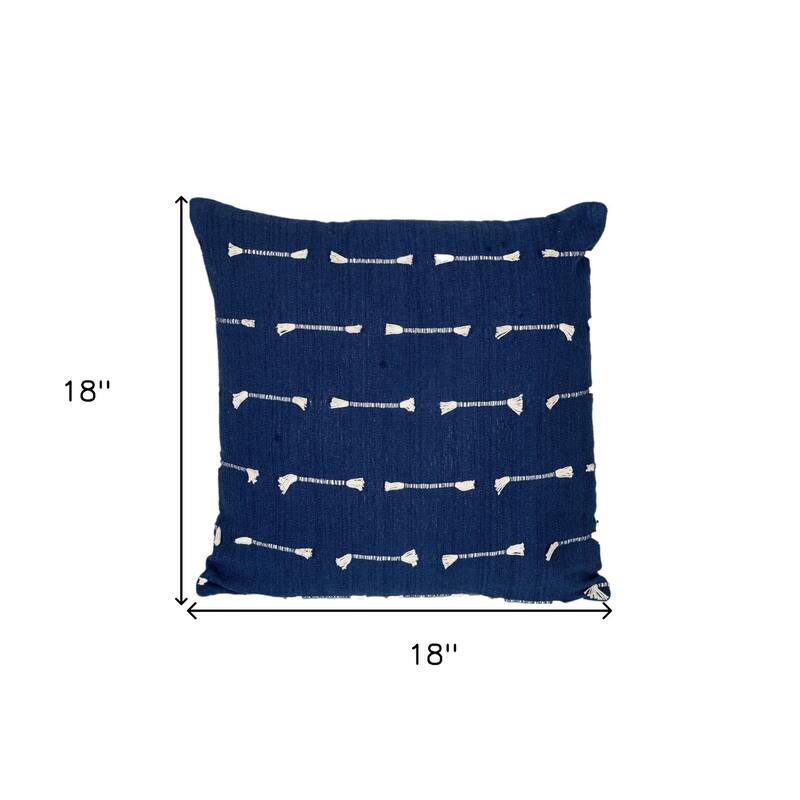 18" Dark Blue Striped Cotton Throw Pillow With Texture