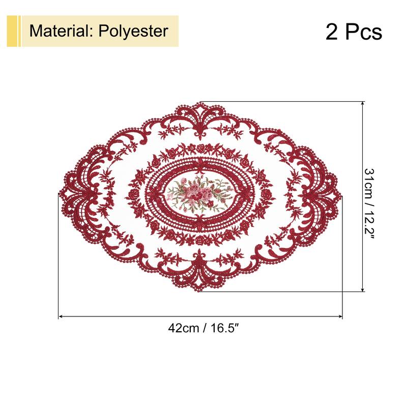2Pack 12x16in Retro Lace Placemat Oval French Crochet Doilies Coasters - 12x16-in - Red