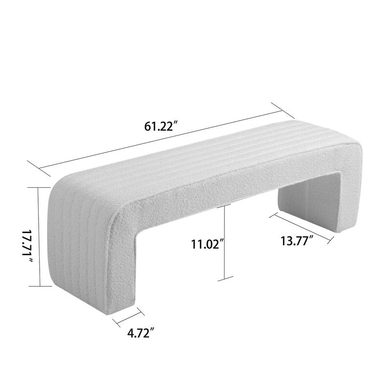 Benicia White Boucle Upholstered Fabric Tufted Bench