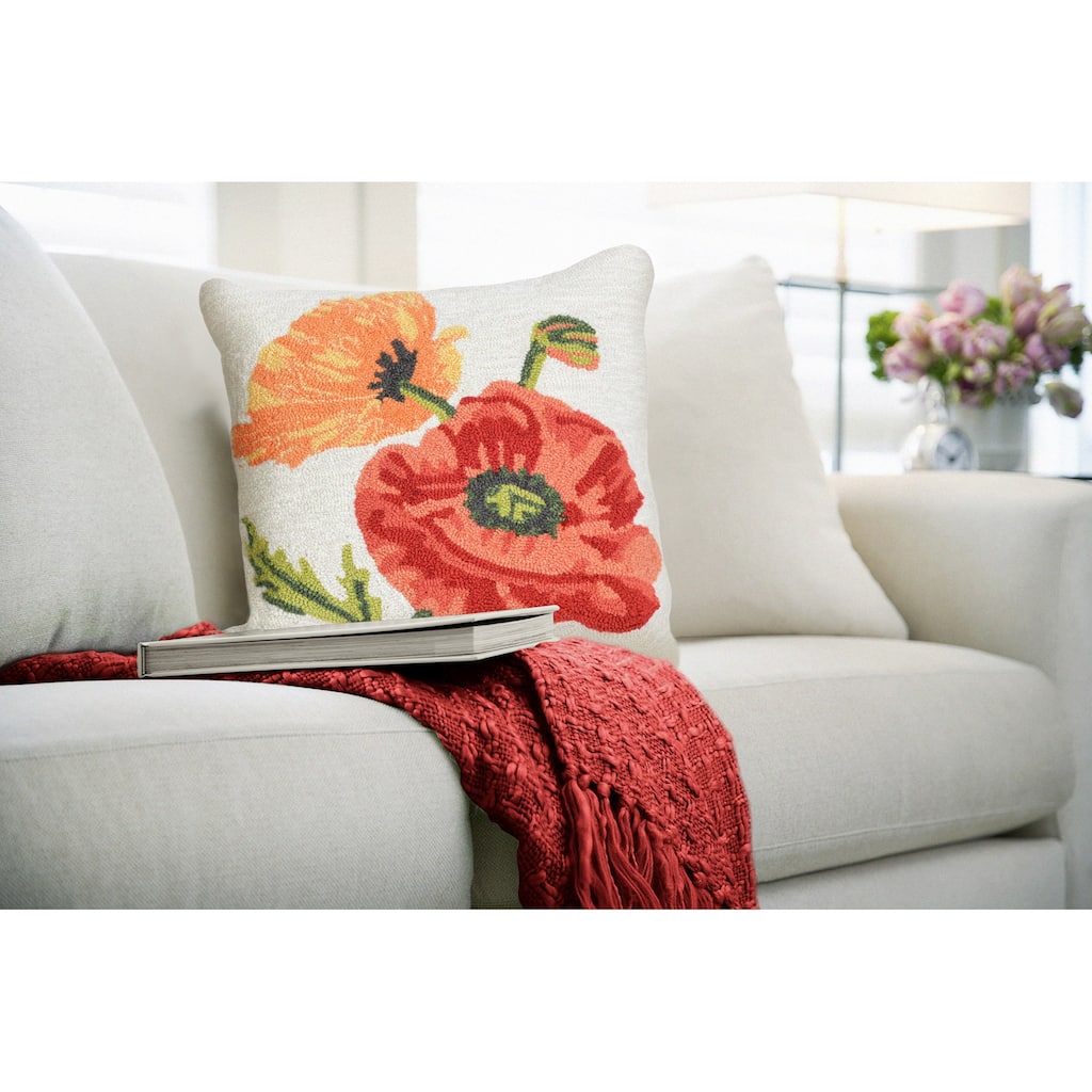 Liora Manne Frontporch Icelandic Poppies Indoor/Outdoor Pillow Neutral 18" Square