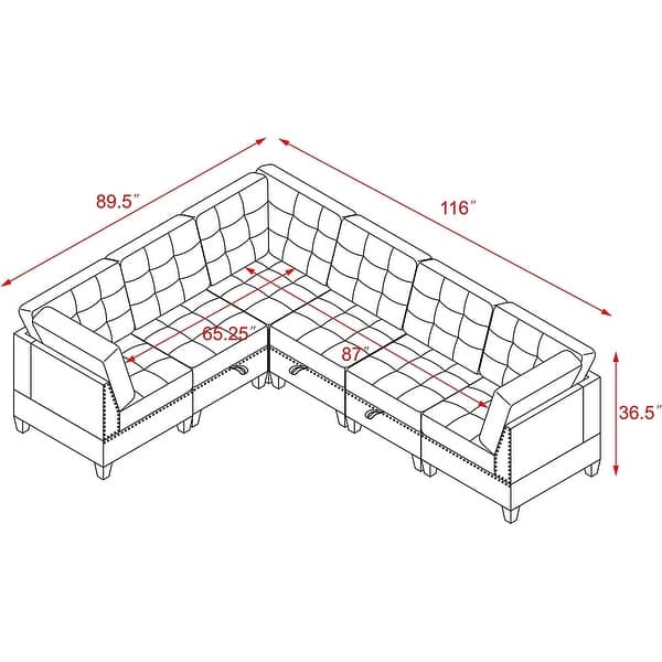 6PCS Modern L-Shape Modular Sectional Sofa, DIY Combination Velvet ...