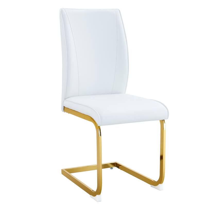 8 Piece PU High Elastic Dining Chair With High Backrest, Cushion, Gold Metal Legs For Dining Room Kitchen Living Room Bedroom