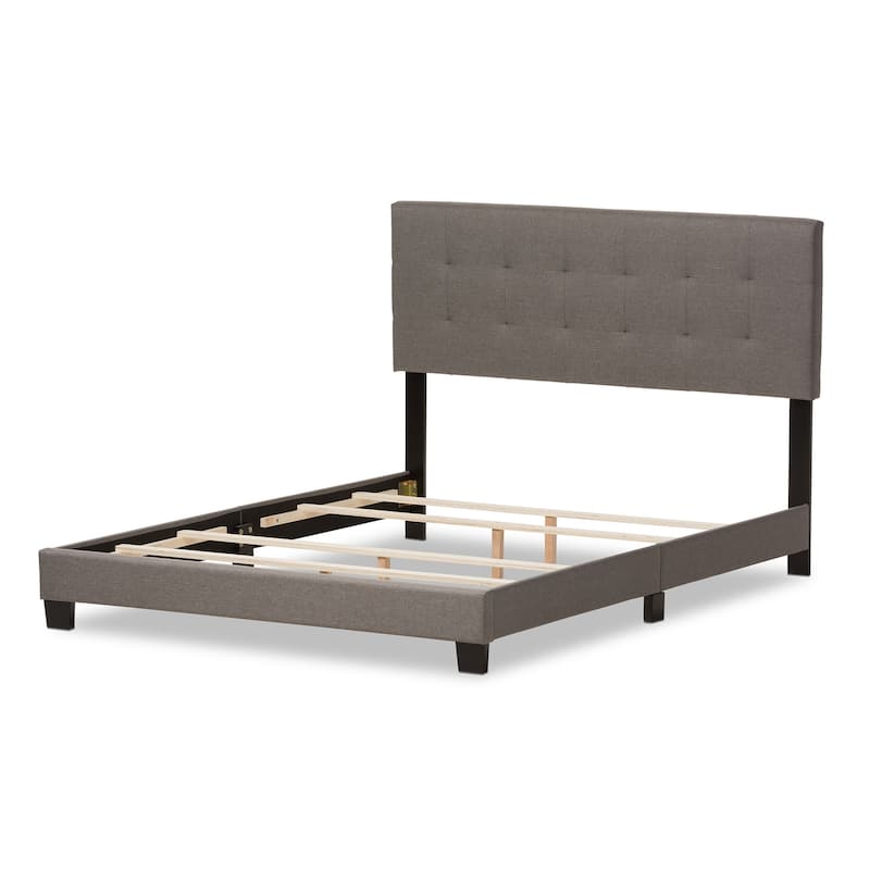 King Size Tufted Bed Frame - Rustic Beige Upholstered Panel Bed with Headboard & Legs