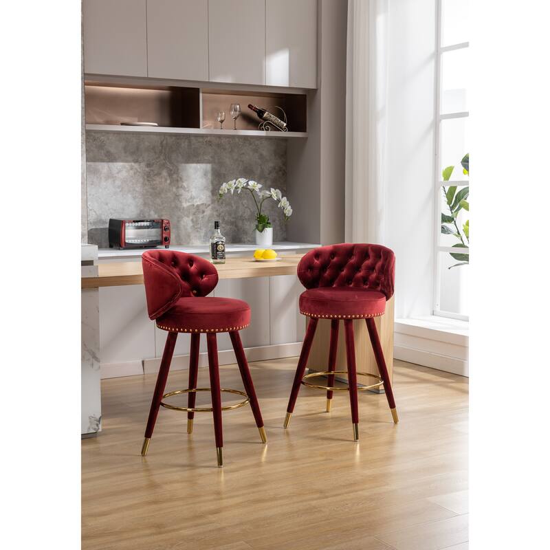 HOMEFUN Counter Height Bar Stools Set of 2 for Kitchen Counter Solid Wood Legs with a fixed height of 360 degrees