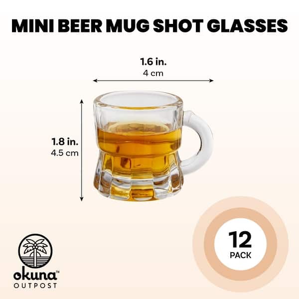 12 Pack 1 Oz Mini Beer Mug Shot Glasses with Handles for Party, Birthday (1.57 x 1.9 In)