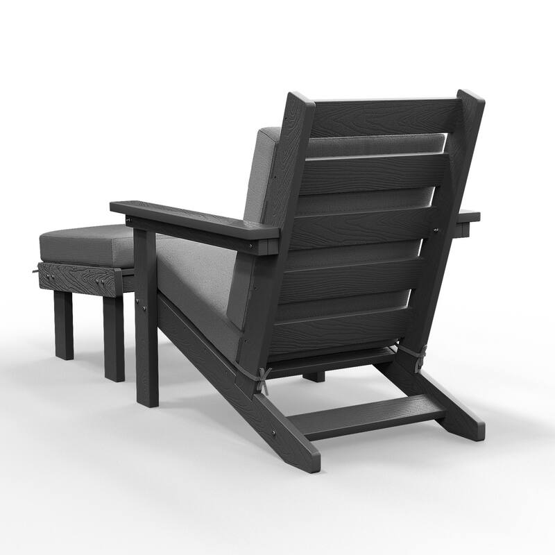 Outdoor Patio HDPE Chair Set with a Movable Ottoman & Removable Cushions