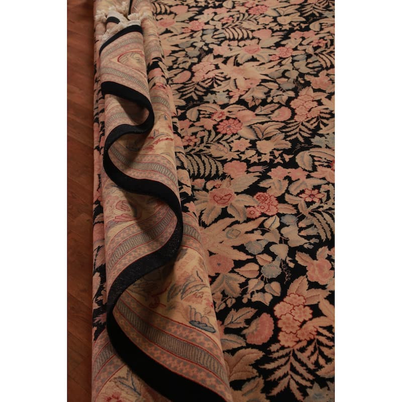 Hand Knotted Oriental 100% Wool Carpet Traditional All-Over Black Aubusson Area Rug - 17' 11'' X 11' 11''