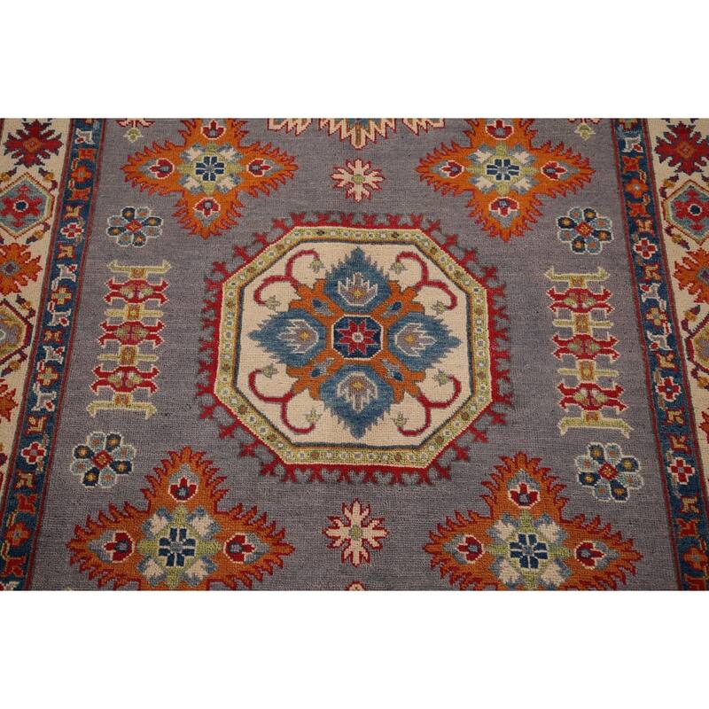 Gray Geometric Kazak Oriental Rug Living Room Handmade Wool Carpet - 4'9" x 6'9"