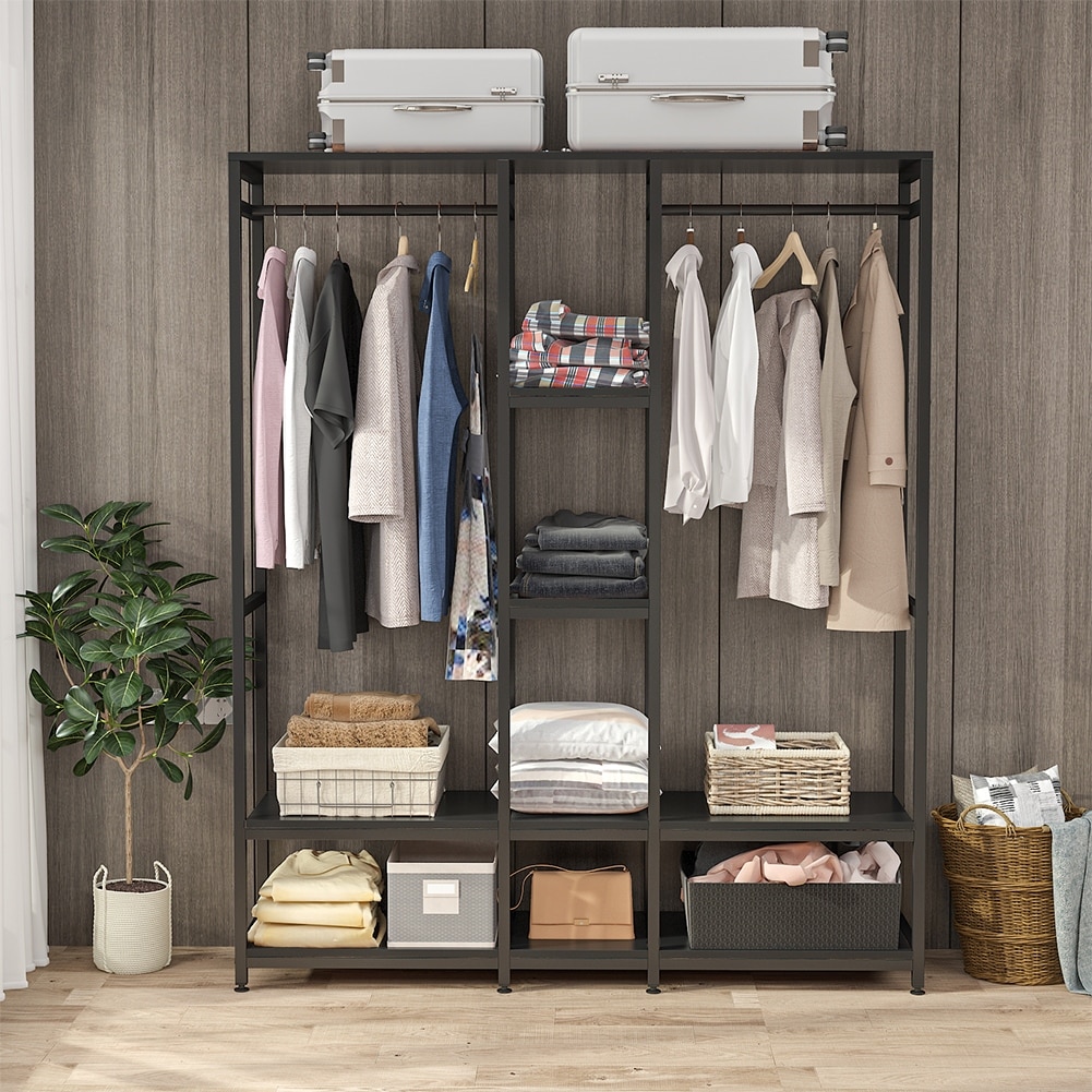 Double Rod Free standing Closet Organizer Heavy Duty Clothe Closet